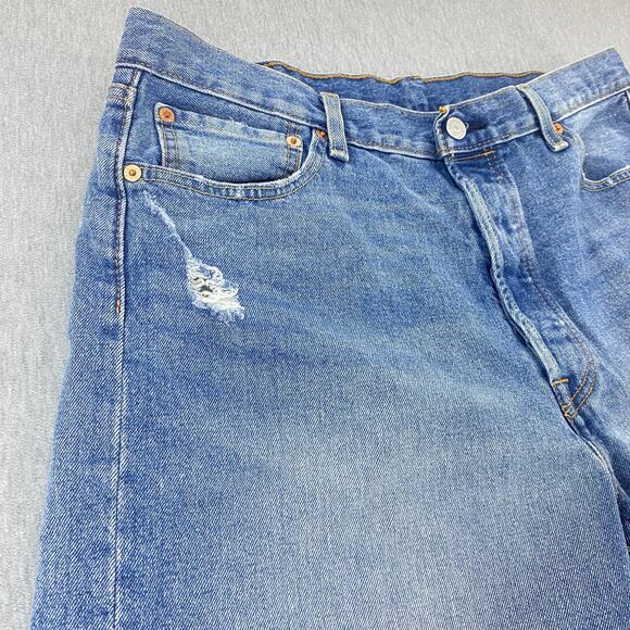 Levis 501 Shorts Mens 36 Blue Straight 9" Bermuda Button-Fly Jorts Distressed - Picture 5 of 11